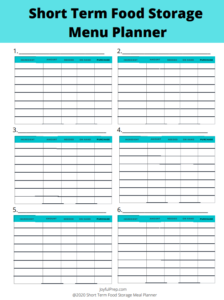 Short Term Food Storage Menu Planner